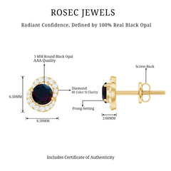 Natural Black Opal Stud Earrings with Diamond