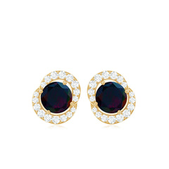 Natural Black Opal Stud Earrings with Diamond