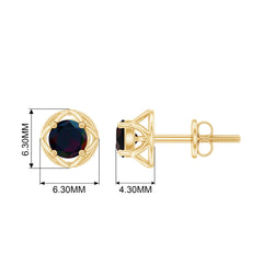 1/2 CT Round Shape Black Opal Solitaire Floral Stud Earrings