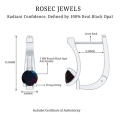 1 Carat Round Cut Black Opal J Hoop Earrings for Women