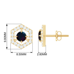 1 CT Minimal Black Opal and Diamond Geometric Stud Earrings