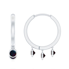 1.50 CT Natural Black Opal Hoop Drop Earrings in Gold