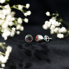 Bezel Set 6mm Black Opal Stud Earrings with Certificate