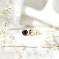 Bezel Set 6mm Black Opal Stud Earrings with Certificate