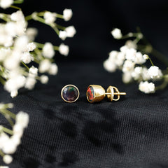 Bezel Set 6mm Black Opal Stud Earrings with Certificate