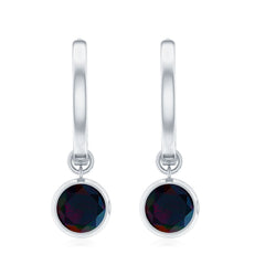 Natural Bezel Set Black Opal Dangle Hoop Earrings For Women