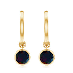 Natural Bezel Set Black Opal Dangle Hoop Earrings For Women