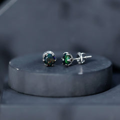 1.50 CT Round Shape Black Opal Solitaire Stud Earrings
