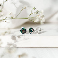 1.50 CT Round Shape Black Opal Solitaire Stud Earrings