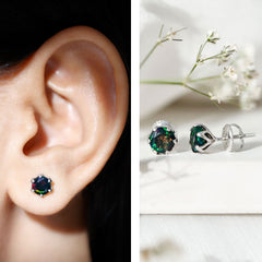 1.50 CT Round Shape Black Opal Solitaire Stud Earrings