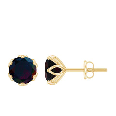 1.50 CT Round Shape Black Opal Solitaire Stud Earrings
