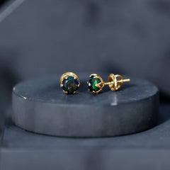1.50 CT Round Shape Black Opal Solitaire Stud Earrings