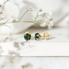 1.50 CT Round Shape Black Opal Solitaire Stud Earrings