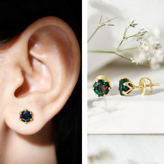 1.50 CT Round Shape Black Opal Solitaire Stud Earrings