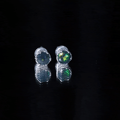 Natural Black Opal Crown Stud Earrings with Screw Back