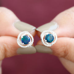 2 CT Black Opal Swirl Stud Earrings with Certificate