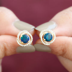2 CT Black Opal Swirl Stud Earrings with Certificate