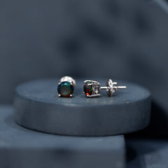 Genuine Black Opal Solitaire Stud Earrings with Screw Back