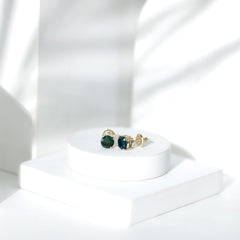 Genuine Black Opal Solitaire Stud Earrings with Screw Back