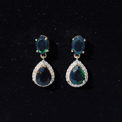 Oval and Pear Shape Black Opal Drop Earrings with Diamond