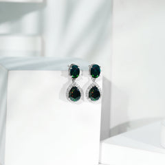 Oval and Pear Shape Black Opal Drop Earrings with Diamond