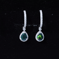 Classic Black Opal and Moissanite Hoop Drop Earrings