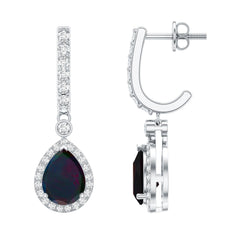 Natural 2 Carat Black Opal Teardrop Earrings with Moissanite