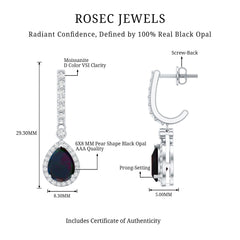 Natural 2 Carat Black Opal Teardrop Earrings with Moissanite