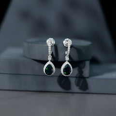 Classic Black Opal and Moissanite Hoop Drop Earrings
