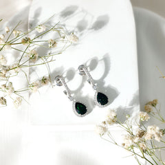 Natural 2 Carat Black Opal Teardrop Earrings with Moissanite