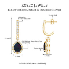 Classic Black Opal and Moissanite Hoop Drop Earrings