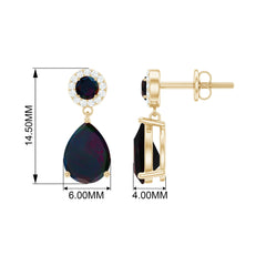 Classic Black Opal and Diamond Bridal Drop Earrings