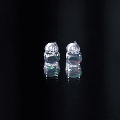 2 CT Oval Black Opal Solitaire Stud Earrings with Moissanite