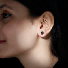 2 CT Oval Black Opal Solitaire Stud Earrings with Moissanite