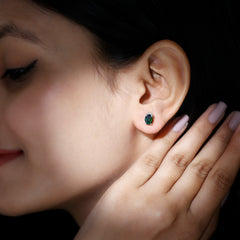 2 CT Oval Black Opal Solitaire Stud Earrings with Moissanite