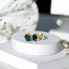 2 CT Oval Black Opal Solitaire Stud Earrings with Moissanite