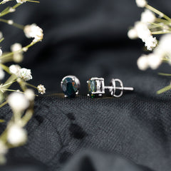 Real Black Opal Solitaire Stud Earrings in 4 Prong Setting