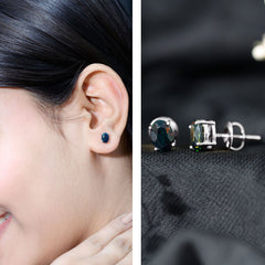 Real Black Opal Solitaire Stud Earrings in 4 Prong Setting