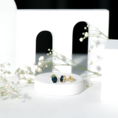 Real Black Opal Solitaire Stud Earrings in 4 Prong Setting