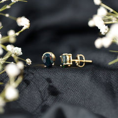 Real Black Opal Solitaire Stud Earrings in 4 Prong Setting