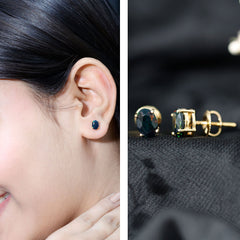 Real Black Opal Solitaire Stud Earrings in 4 Prong Setting