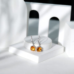 8MM Cushion Cut Citrine Solitaire Drop Earrings