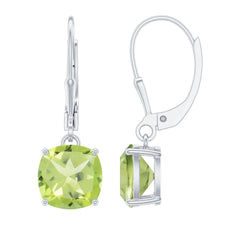 4 Carat Cushion Cut Peridot Solitaire Drop Earrings with Leverback