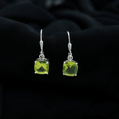 4 Carat Cushion Cut Peridot Solitaire Drop Earrings with Leverback