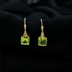 4 Carat Cushion Cut Peridot Solitaire Drop Earrings with Leverback