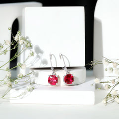 4 Carat Cushion Cut Lab Grown Ruby Hoop Earrings for Women