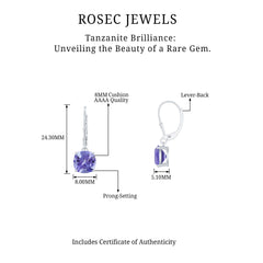 8MM Cushion Cut Lab Created Tanzanite Solitaire Drop Earrings