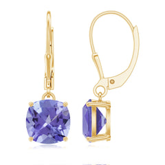 8MM Cushion Cut Lab Created Tanzanite Solitaire Drop Earrings