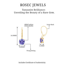 8MM Cushion Cut Lab Created Tanzanite Solitaire Drop Earrings
