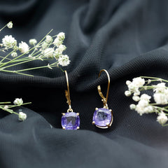 8MM Cushion Cut Lab Created Tanzanite Solitaire Drop Earrings